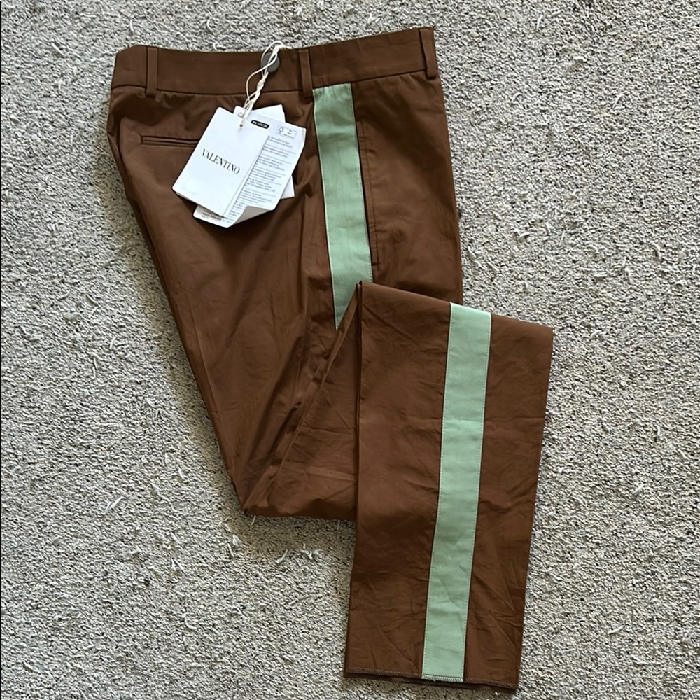 Valentino Brown Pants with Green Stripe